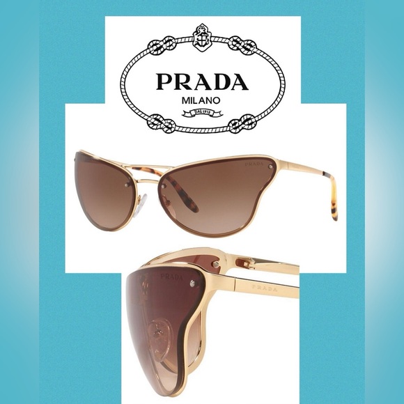 Prada Sunglasses GOLDEN FRAME CAT LENSES SHAPE ICONIC SOPHISTICATED - Picture 1 of 12